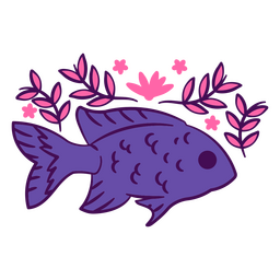 Fish color stroke floral sea creatures PNG Design