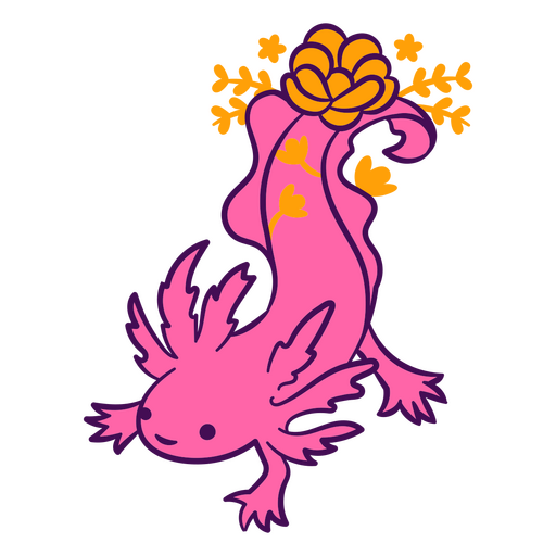 Axolotl color stroke floral sea creatures PNG Design