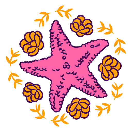 Criaturas marinhas florais de curso de cor de estrela do mar Desenho PNG