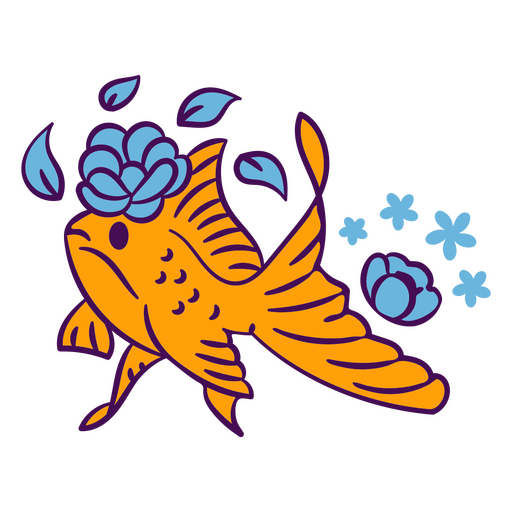 Goldfish color stroke floral sea creatures PNG Design