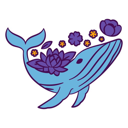 Ballena color trazo floral criaturas marinas Diseño PNG