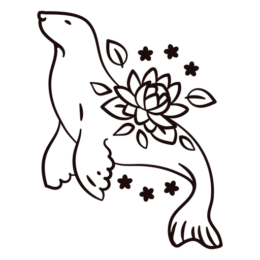 Seal stroke floral sea creatures PNG Design