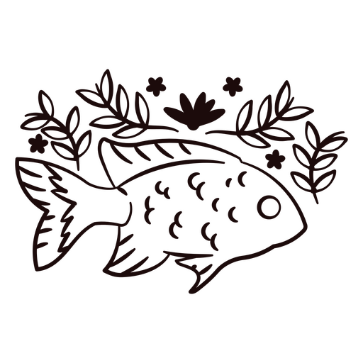 Fish stroke floral sea creatures PNG Design