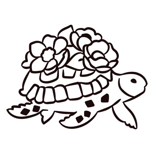 Tortuga trazo criaturas marinas florales Diseño PNG