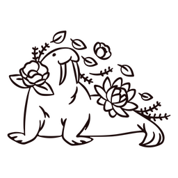 Walrus stroke floral sea creatures PNG Design