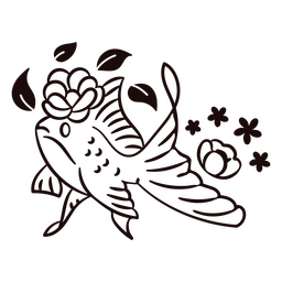 Goldfish stroke floral sea creatures PNG Design