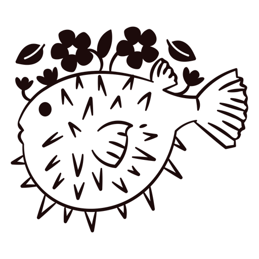 Blowfish stroke floral sea creatures PNG Design