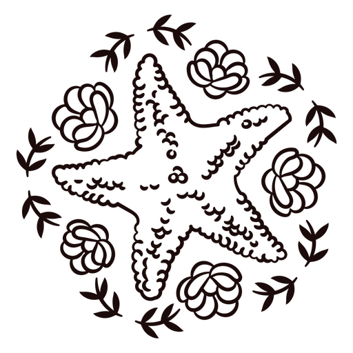 Estrella de mar trazo criaturas marinas florales Diseño PNG