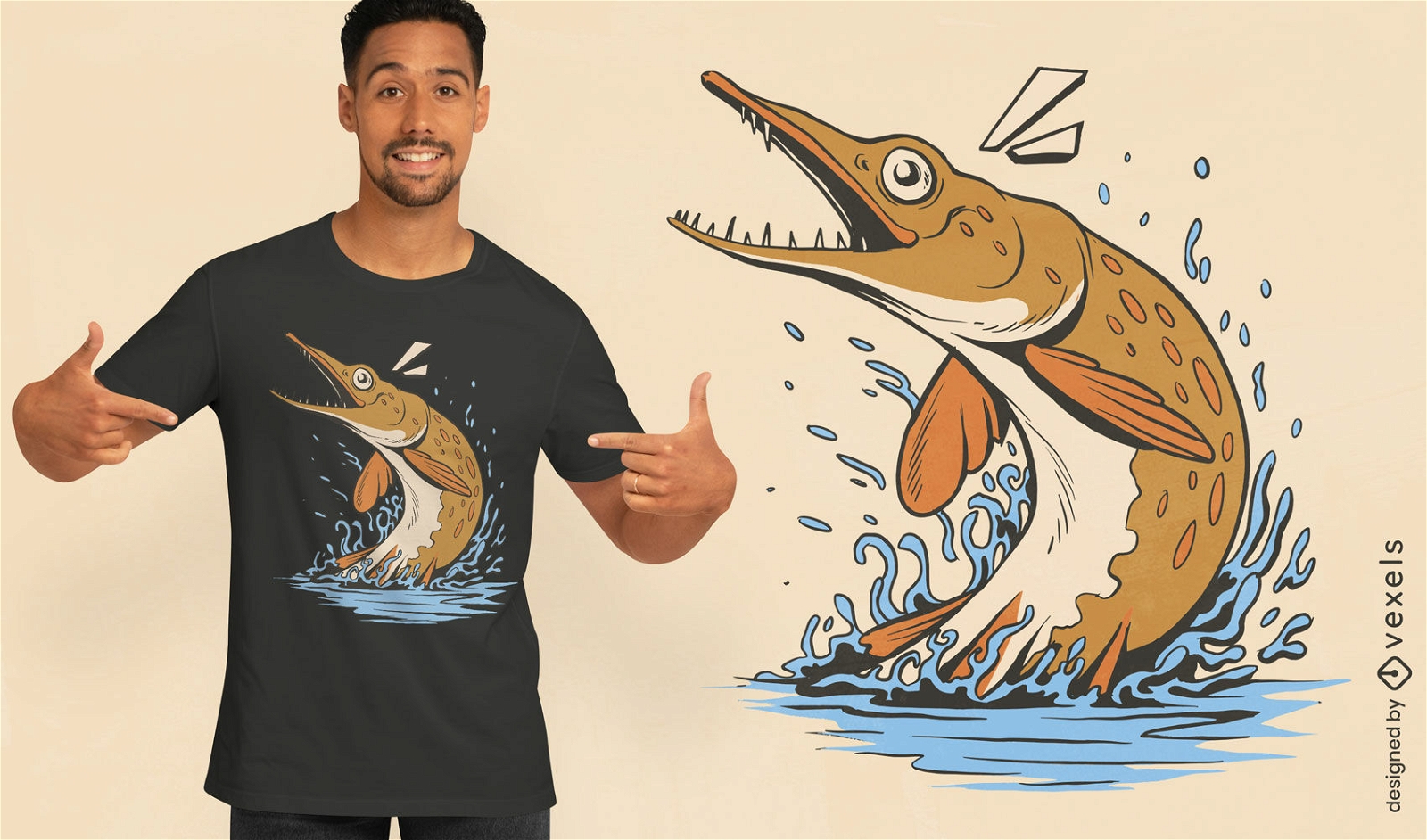 Design de camiseta de peixe pulando