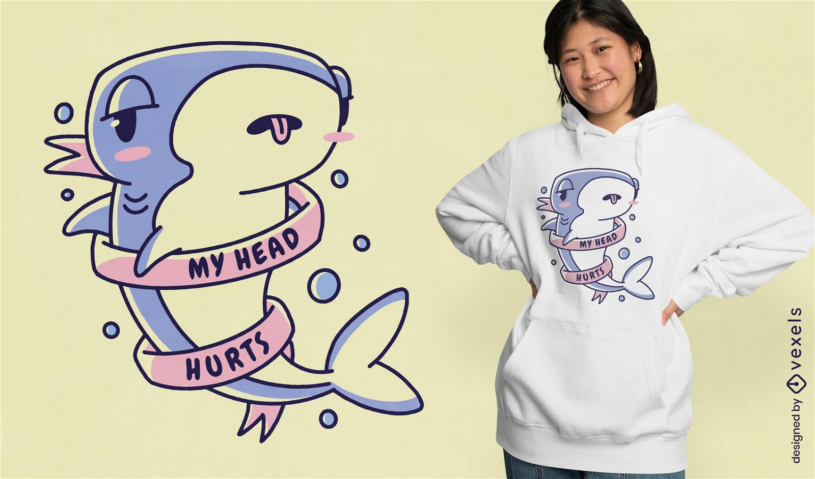 Cute shark with a headache t-shirt design