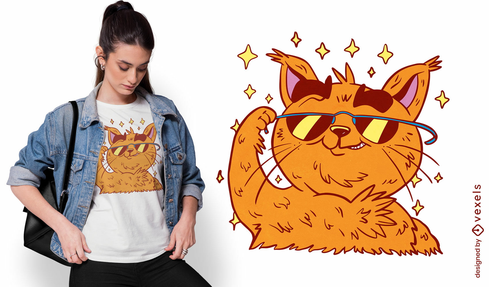 Diseño de camiseta de personaje de gato genial