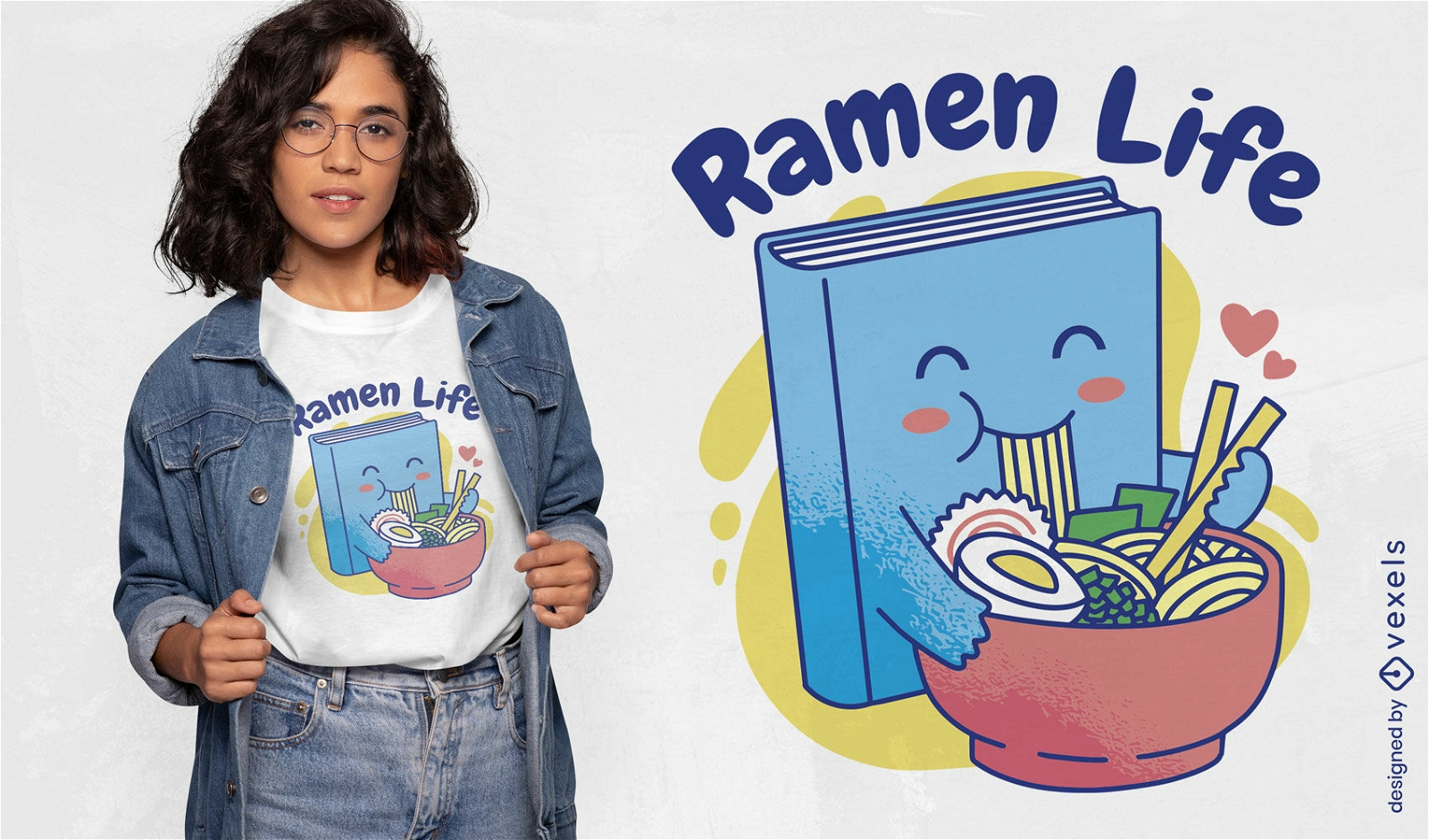 Book eating ramen t-shirt design