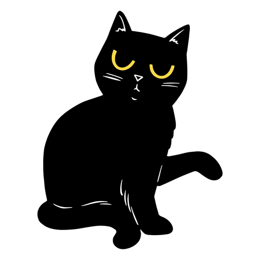 Black cat with yellow eyes sitting PNG Design