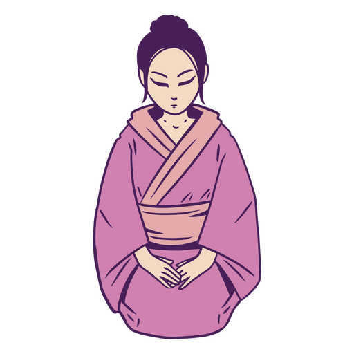 Mujer japonesa con un kimono rosa Diseño PNG