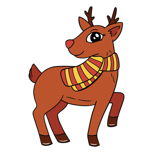 Cartoon reindeer wearing a scarf PNG Design