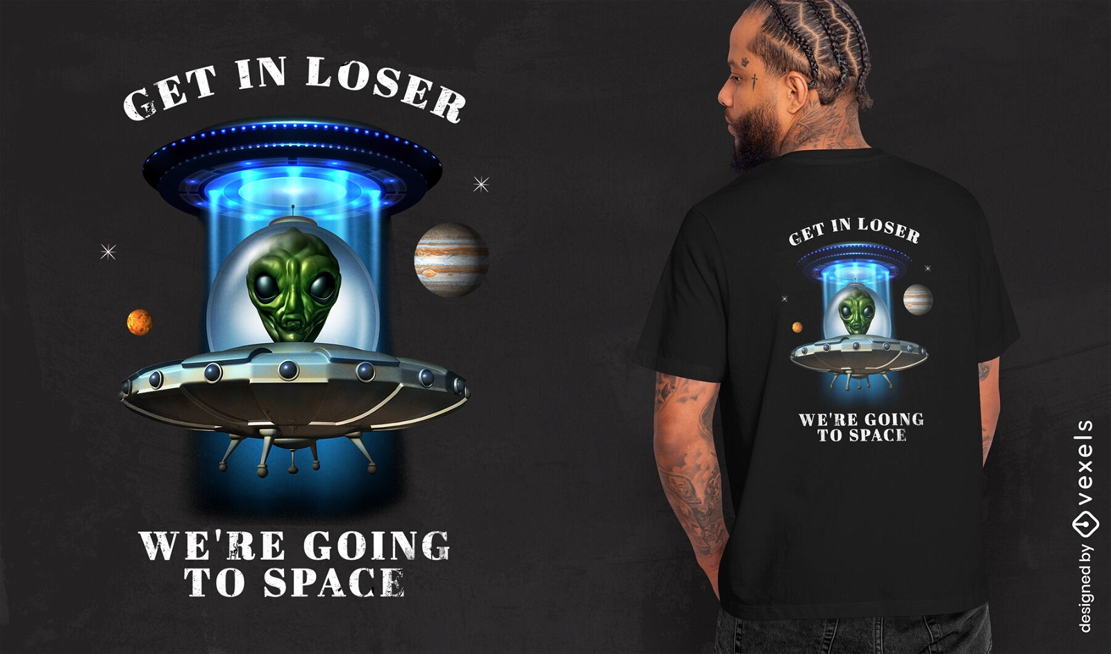 Alien em uma nave espacial no espa?o t-shirt psd