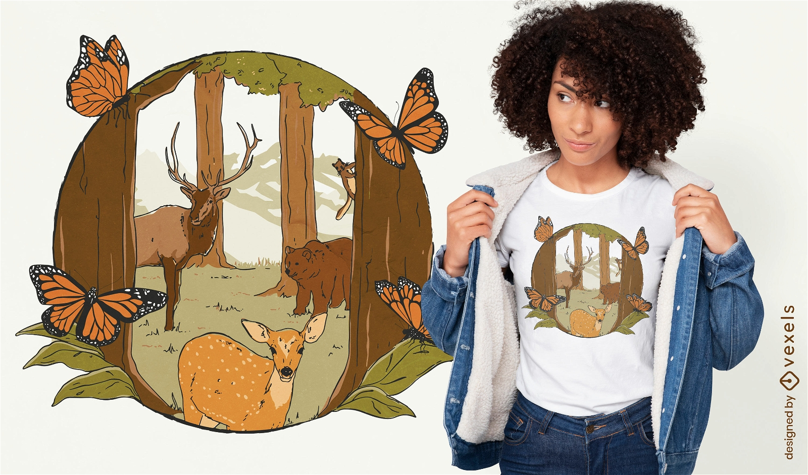 Design de camiseta de cenário de floresta