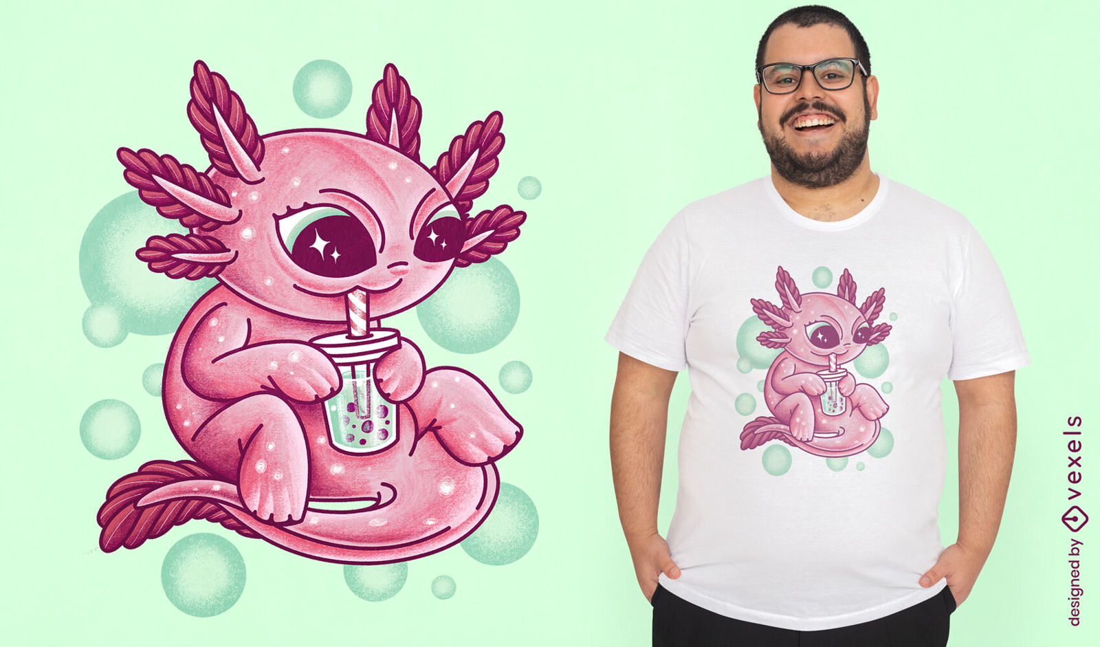 Axolotl bebiendo dise?o de camiseta de t? de burbujas.