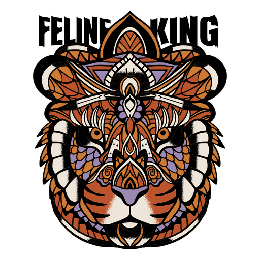 Cabeza de tigre con un patrón colorido. Diseño PNG