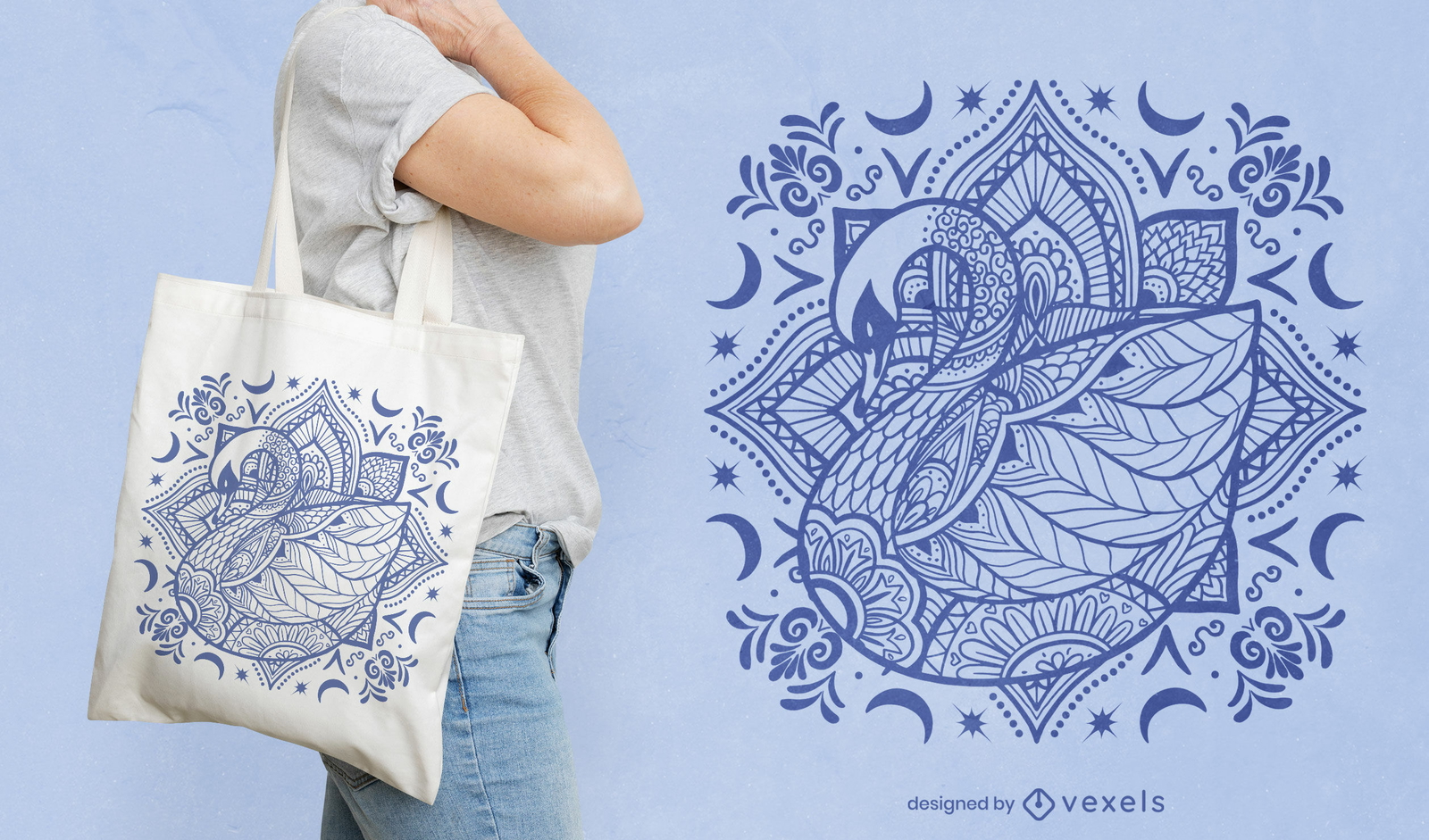 Diseño de bolso tote mandala animal pájaro cisne