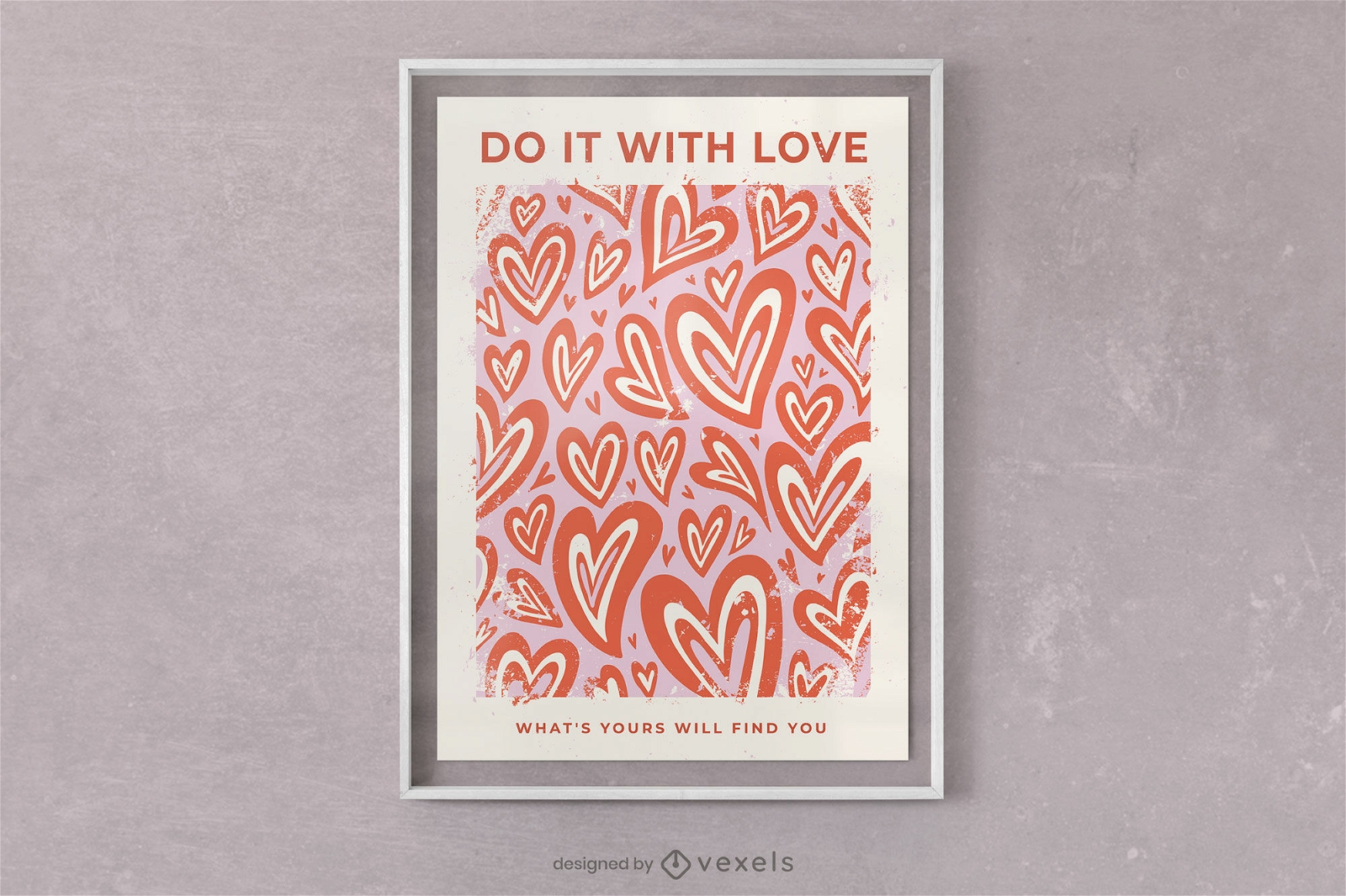 Cita de amor y diseño de carteles de corazones.
