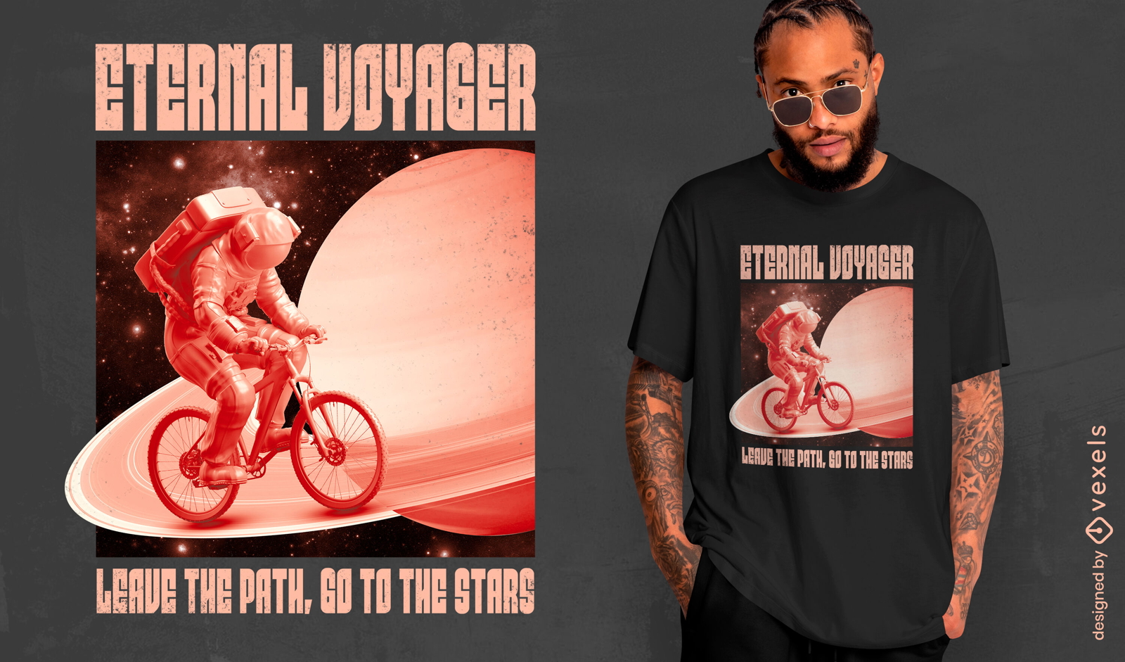 Astronaut with bike on planet t-shirt psd