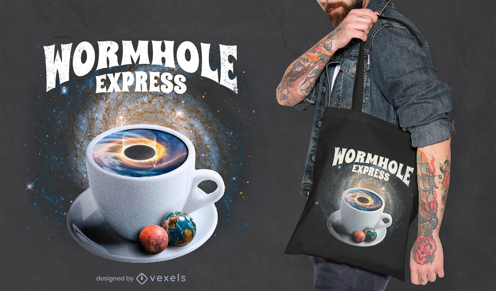 Bebida de café Wormhole no espaço sacola psd