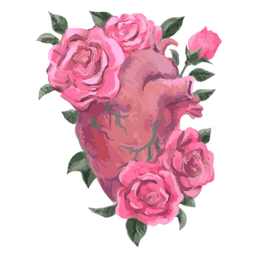 Corazón con rosas rosadas Diseño PNG