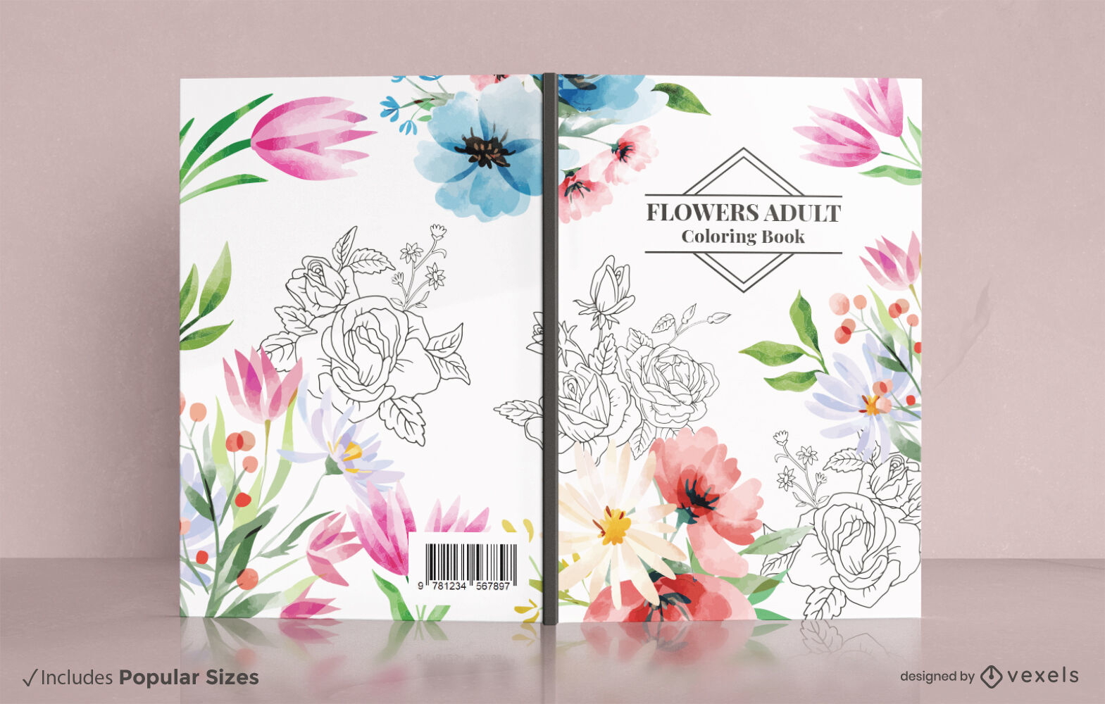 Design de capa de livro para colorir adulto de flores