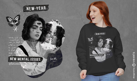 New year holiday funny collage t-shirt psd