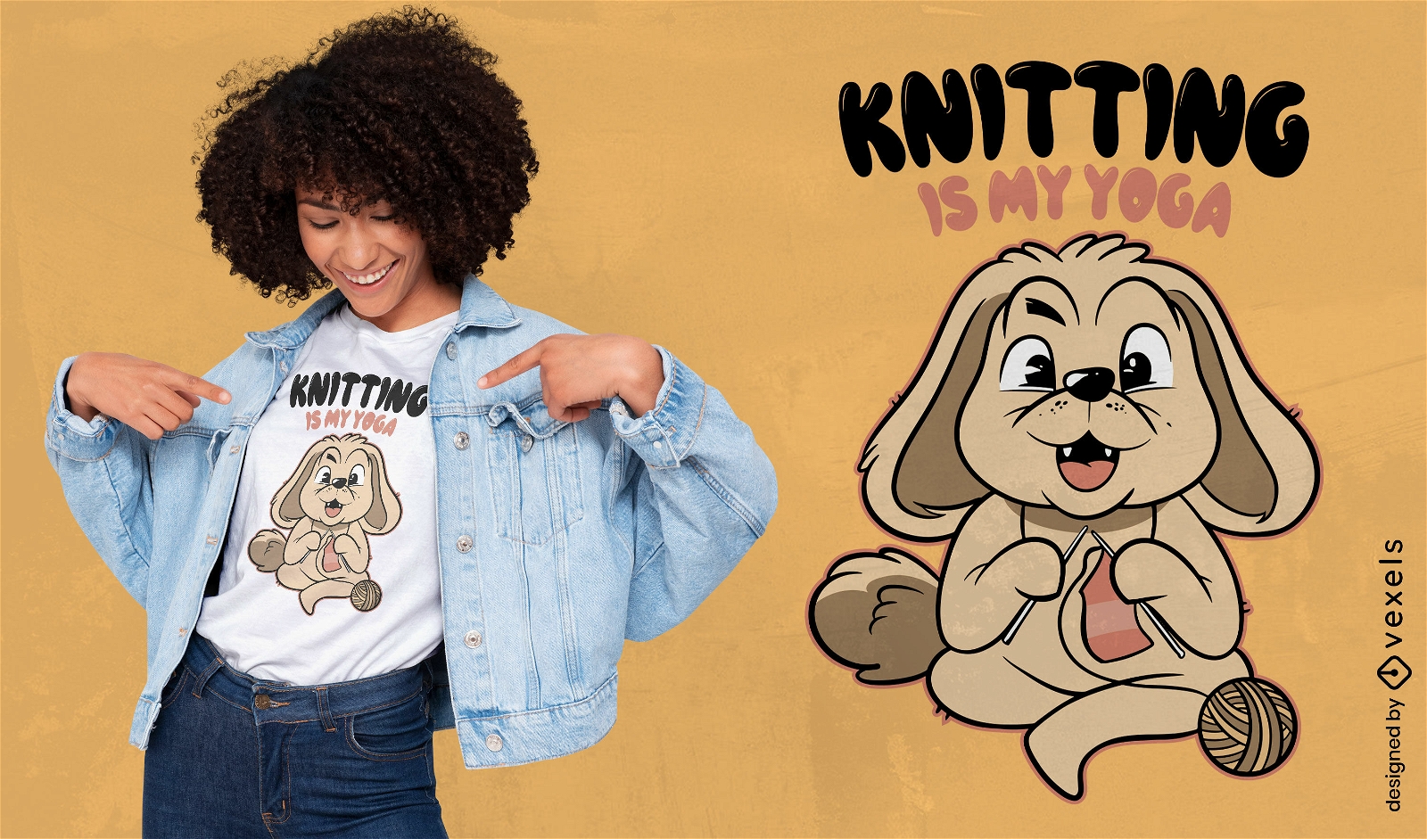 Dog knitting cartoon t-shirt design