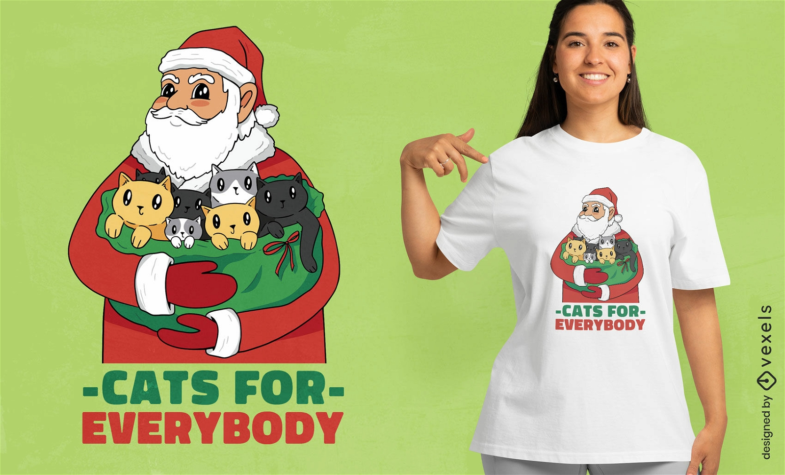Papai Noel com design de camiseta de gatinhos