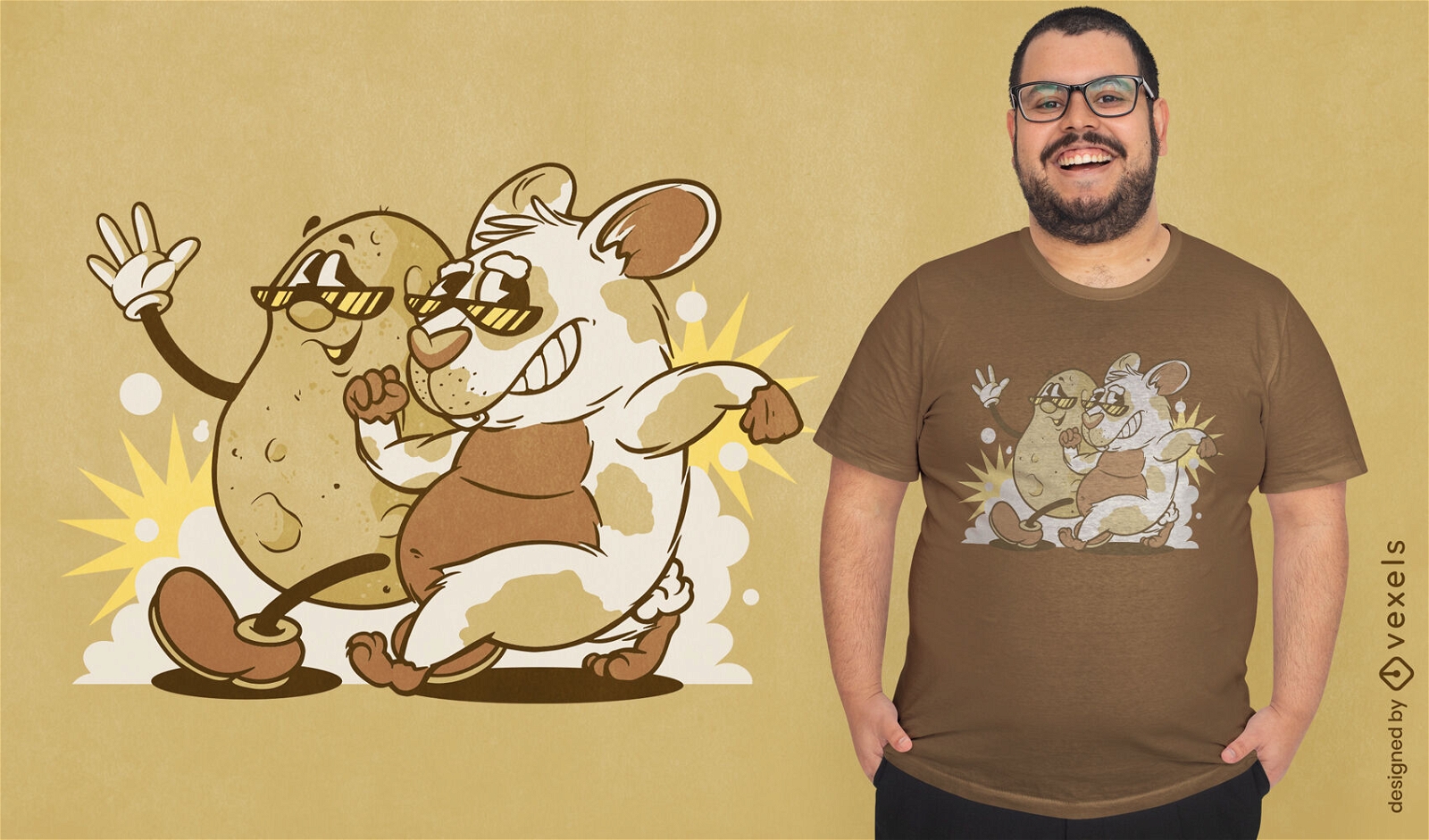 Potato and guinea pig friends t-shirt design