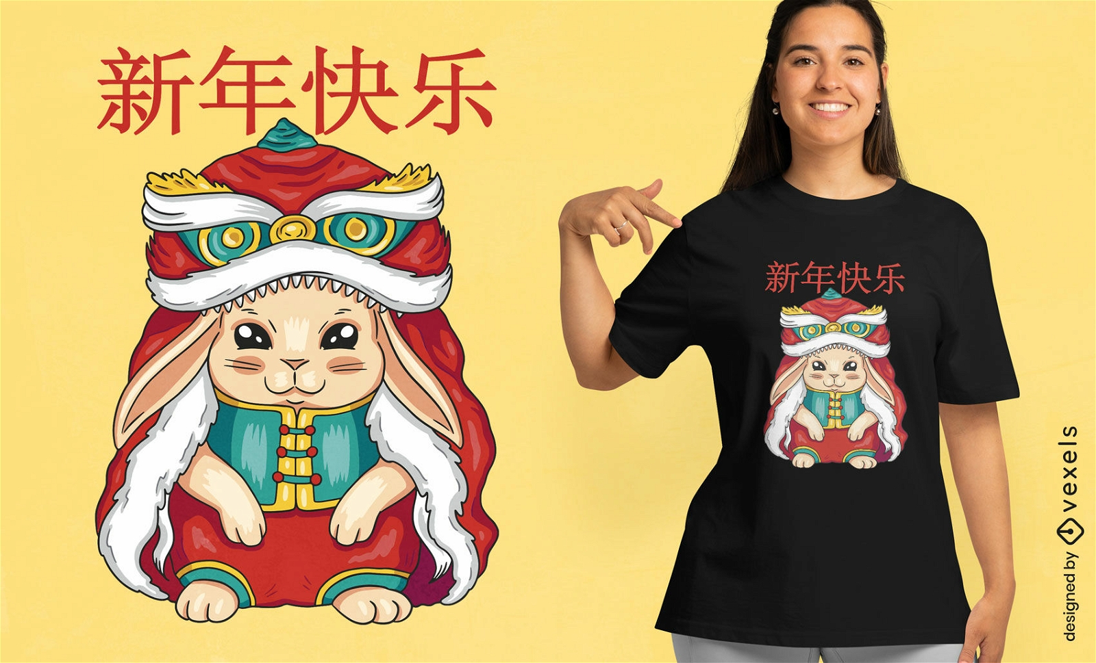 Kaninchen mit chinesischem Drachenanzug-T-Shirt-Design