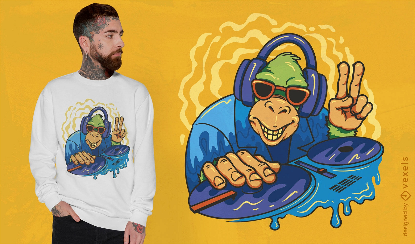 Design de camiseta de desenho animado Monkey DJ