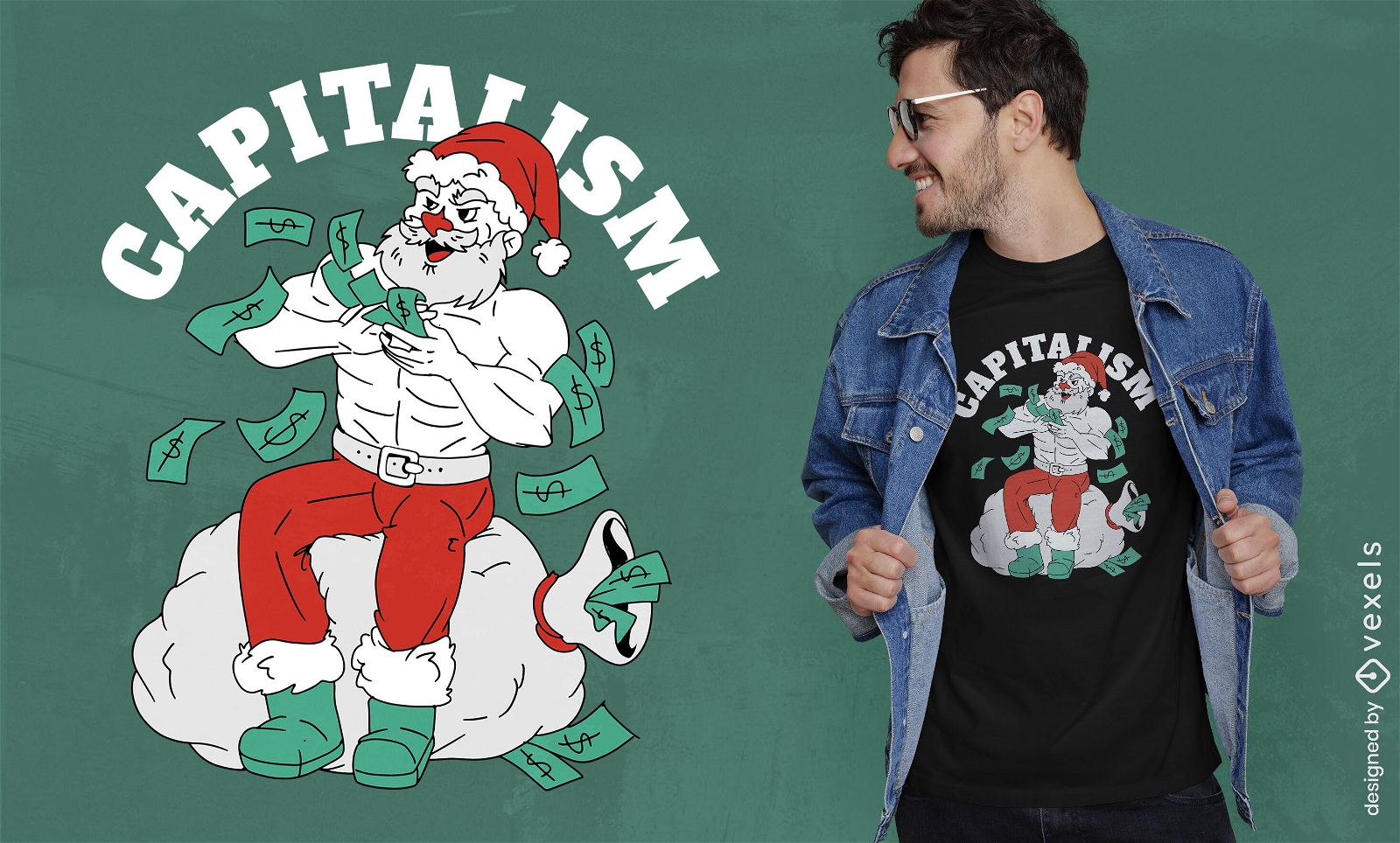 Diseño de camiseta de Papá Noel capitalista