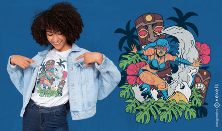 Tiki Surf Girl T-Shirt-Design