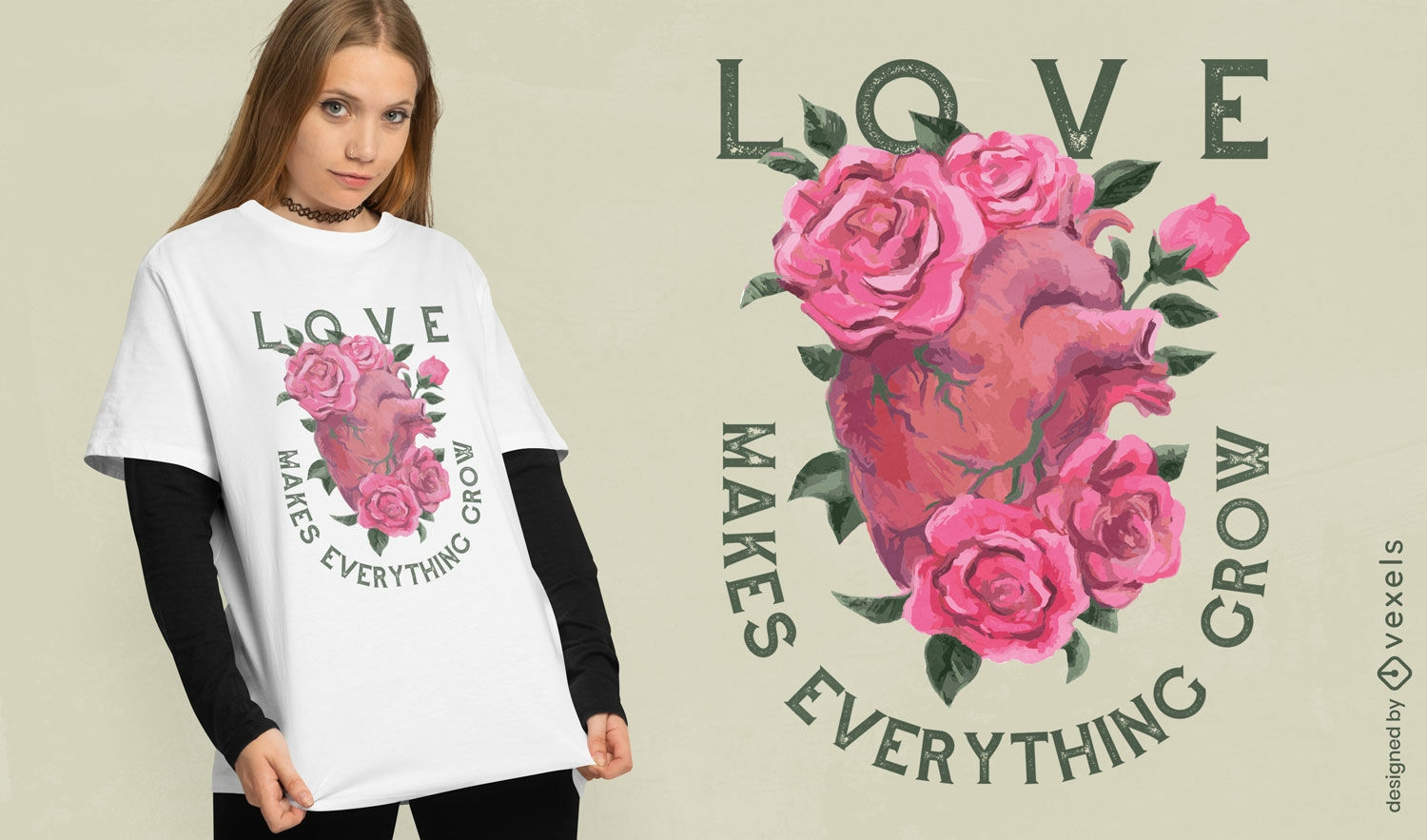 Design de camiseta em aquarela de cora??o floral
