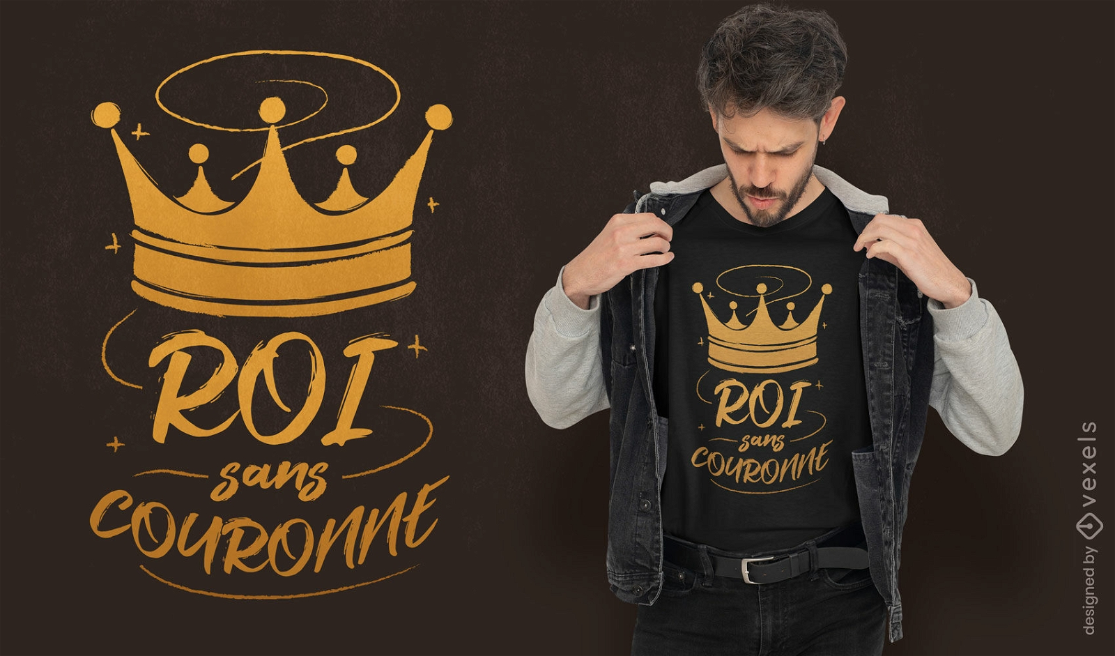 Diseño de camiseta de corona dorada para reyes y reinas.