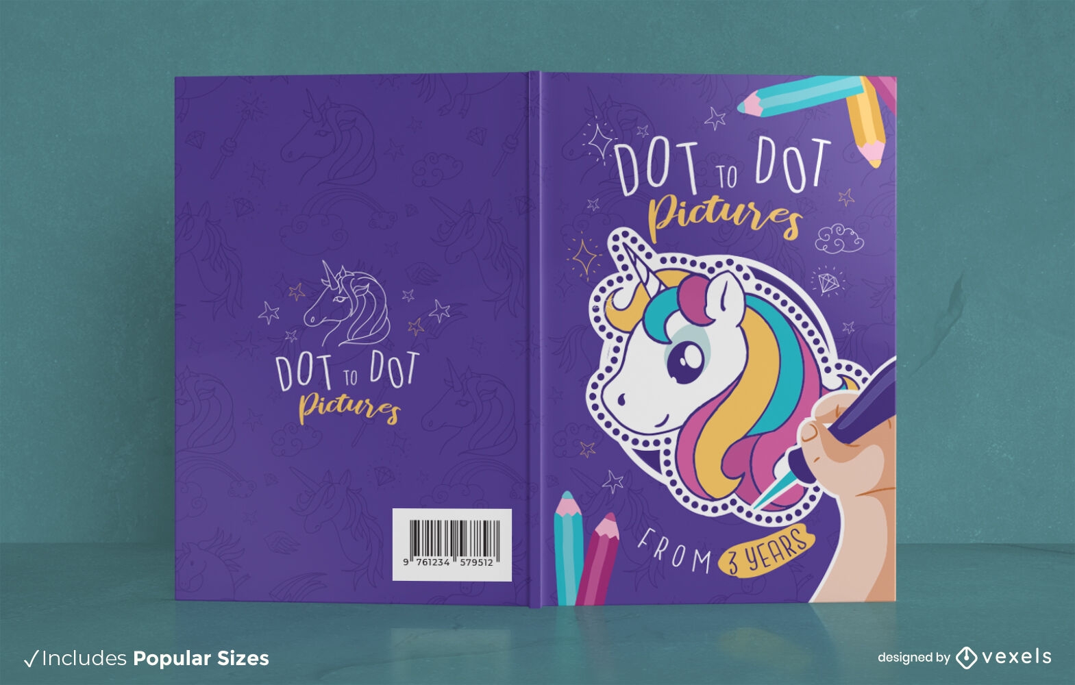 Diseño de portada de libro de punto a punto de unicornio