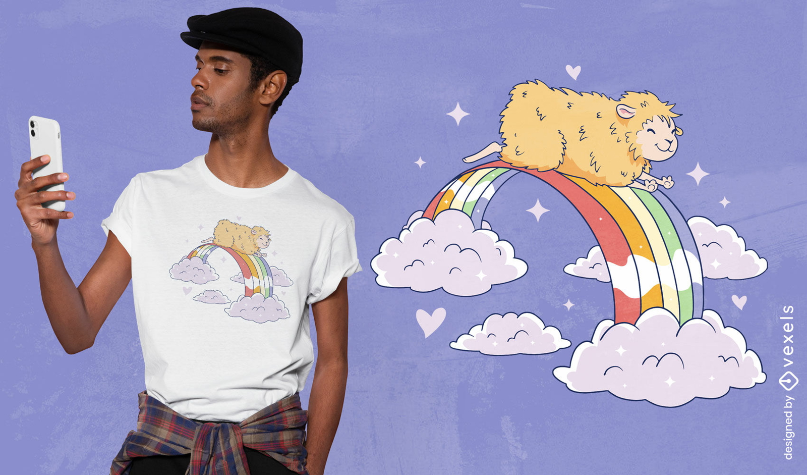 Animal de conejillo de indias en diseño de camiseta de arco iris
