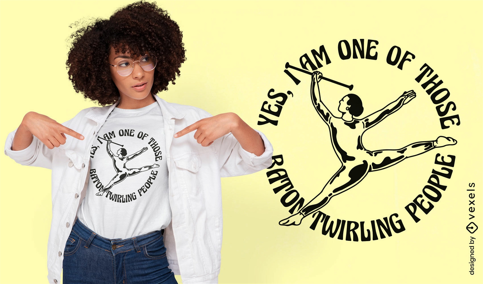 Mädchen, das Taktstock-Gymnastik-T-Shirt Design wirbelt