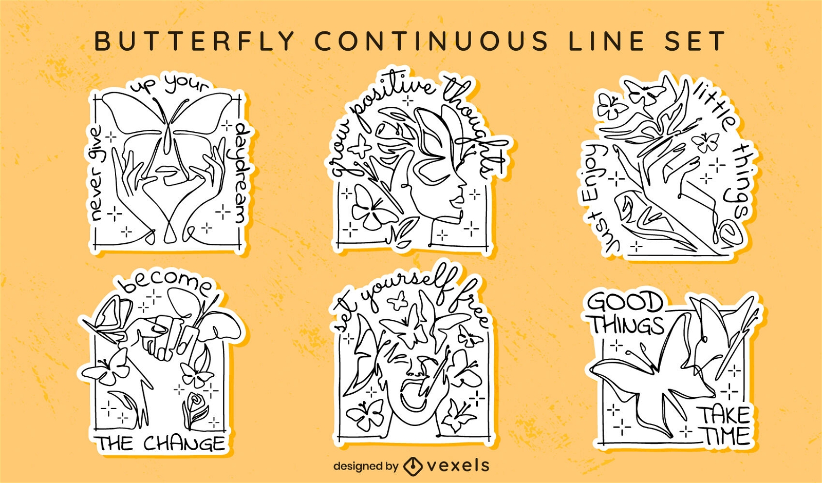 Continuous line butterflies sticker set