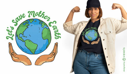 Hands holding planet earth t-shirt design