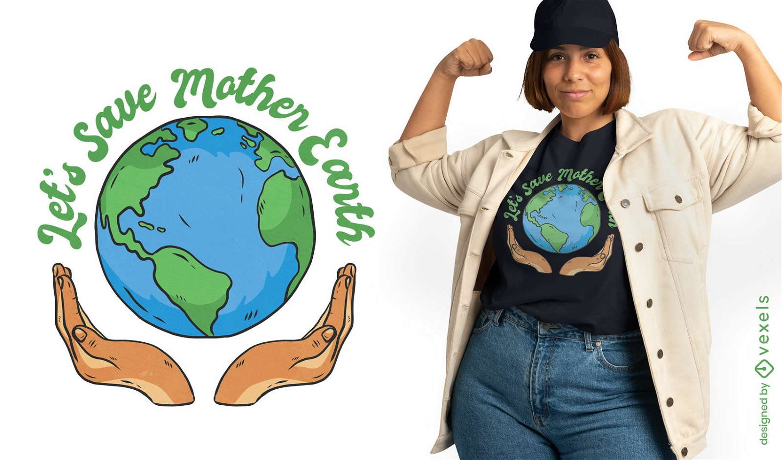 M?os segurando o design de camiseta do planeta Terra
