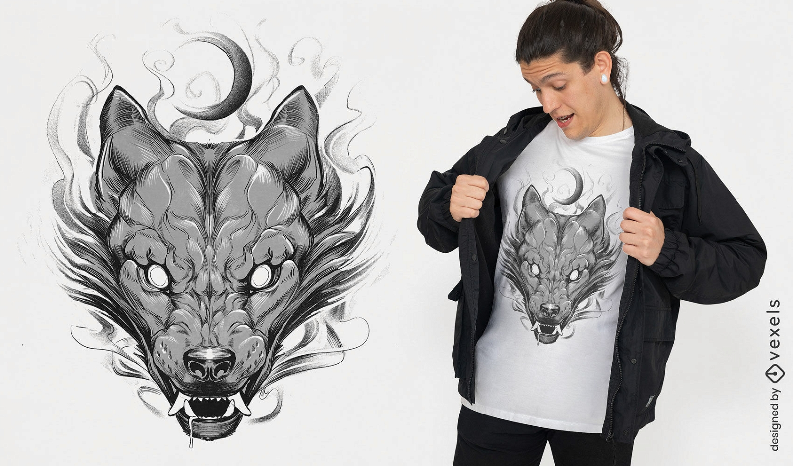 Diseño de camiseta de fantasía de animales salvajes de lobo