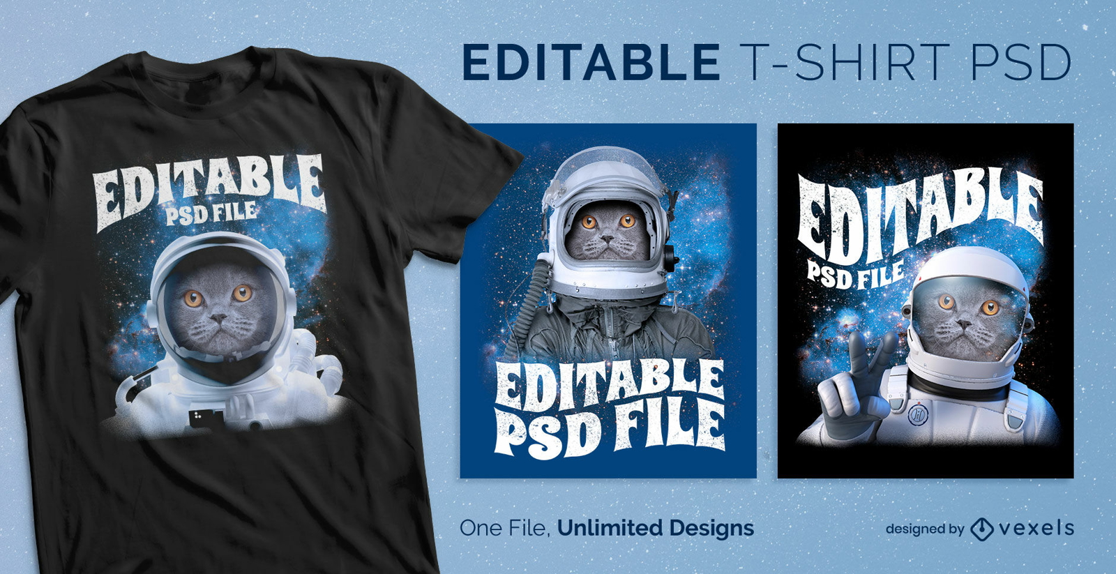 Camiseta escalable gato astronauta en el espacio psd