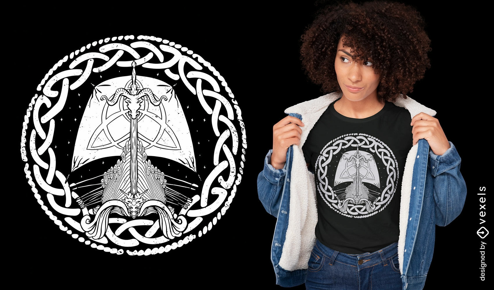 Diseño de camiseta de drakkar vikingo
