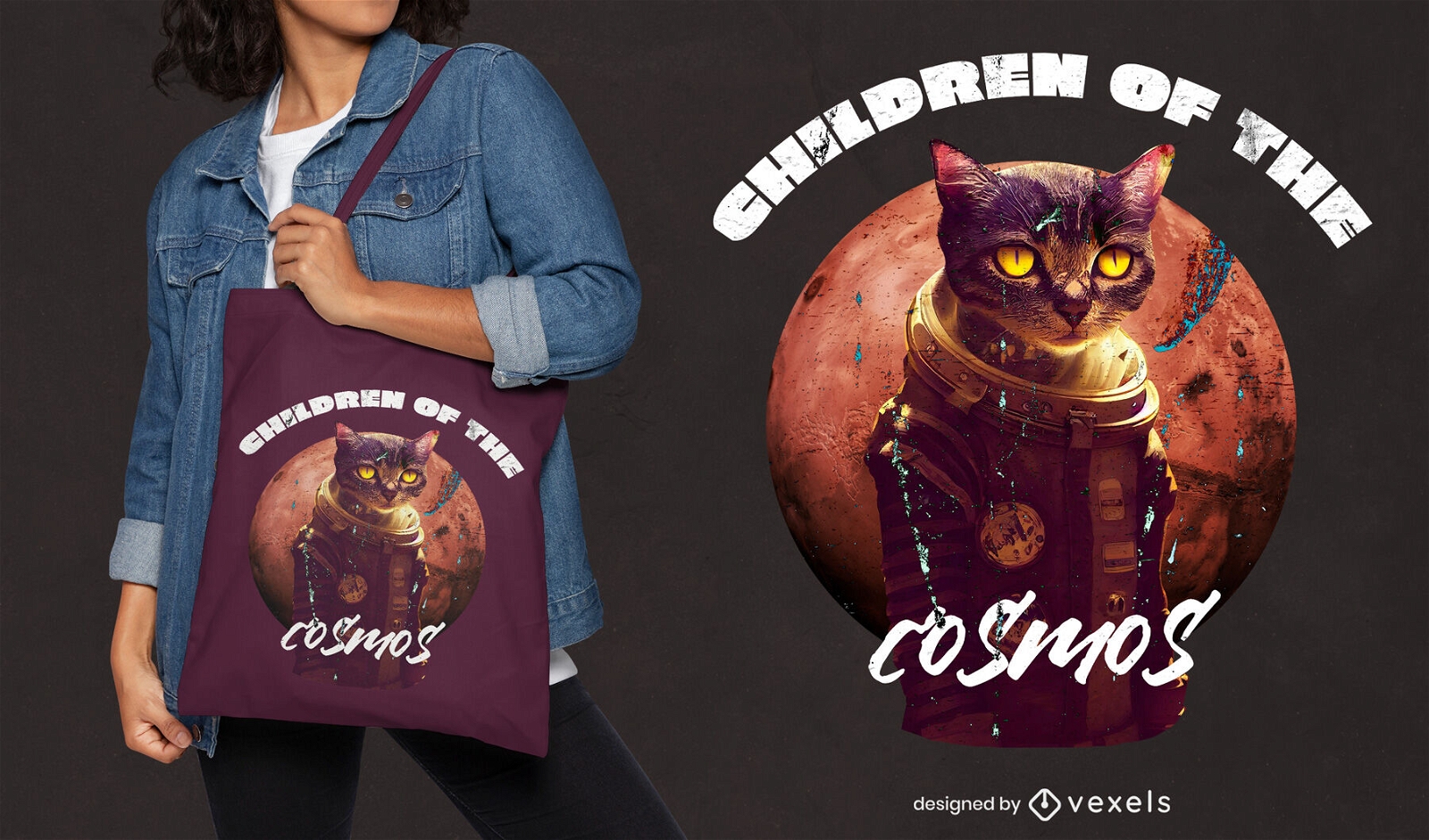 Astronaut cat animal in space tote bag psd