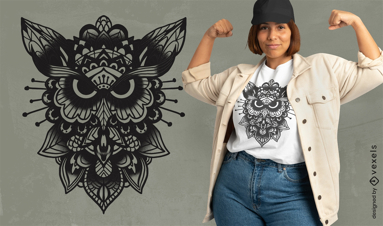 Design de camiseta de coruja mandala